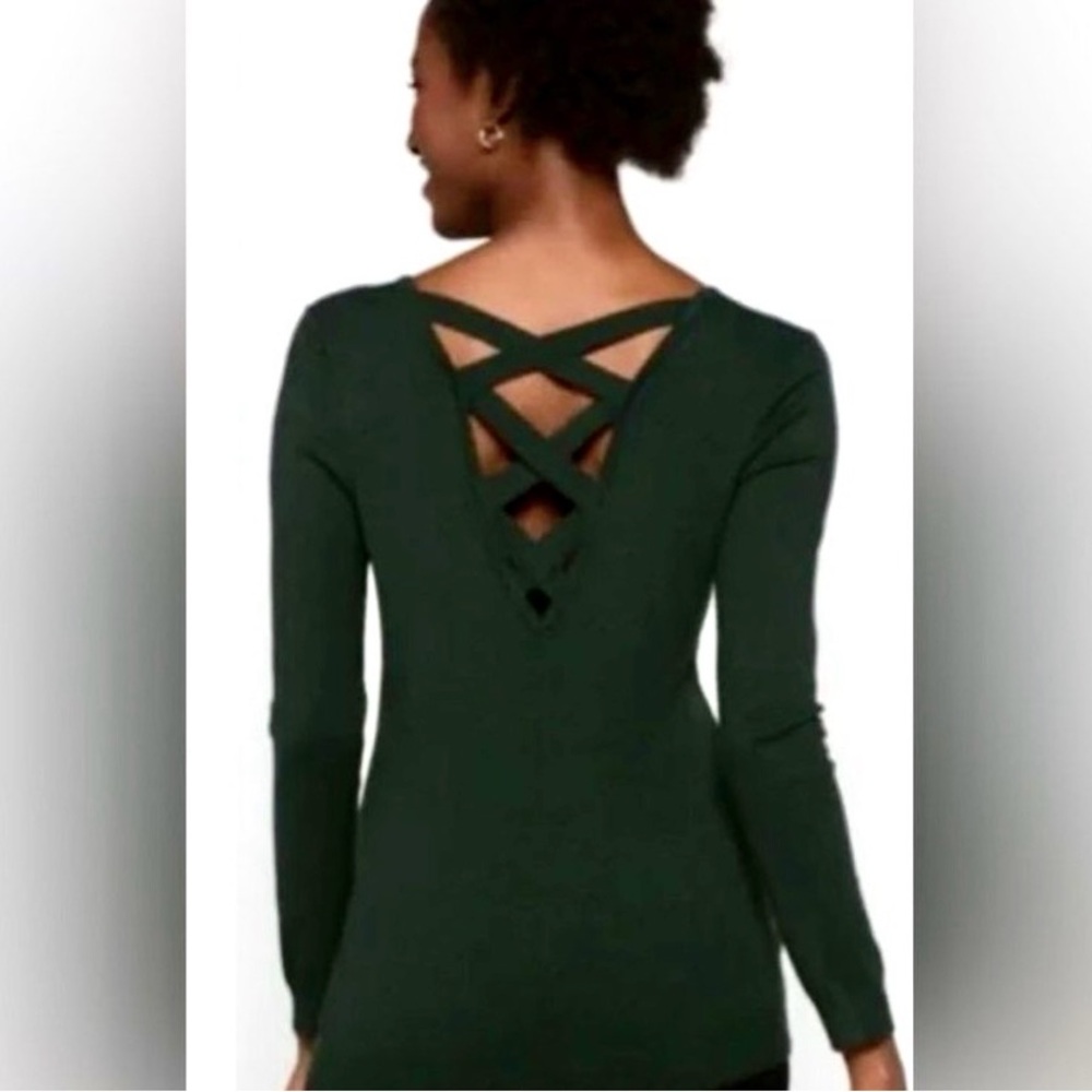 Love Always Emerald Green V-Neck Sweater with Flirty Strappy Back Detail